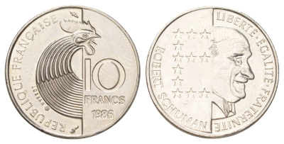 Франция 10 франков 1986 100 лет со дня рождения Роберта Шумана KM 958 никель UNC 4627-1023