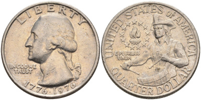 США 25 центов (квотер) 1976 200 лет независимости (1776-1976), Вашингтон, барабанщик KM 204 медь плакированная медно-никелем 4584-1042