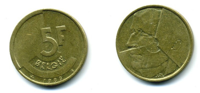 БЕЛЬГИЯ 5 ФРАНКОВ 1986 BELGIE KM 164 латунь или алюминиевая бронза 25-1547