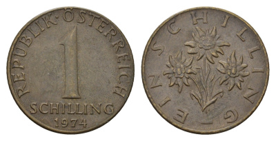 Австрия 1 шиллинг 1974 KM 2886 алюминиевая бронза 4671-635