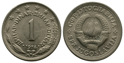 Югославия 1 динар 1974 KM 59 медь никель цинк 89-1313
