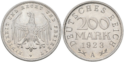 Германия 200 марок 1923 А KM 35 алюминий UNC 4575-315