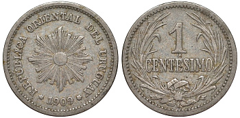 Уругвай 1 сентесимо 1909 KM 19 медно-никель 4169-622