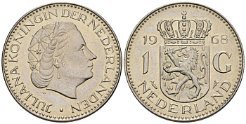 Нидерланды 1 гульден 1968 Юлиана (1948-1980) KM 184a никель UNC 4579-515