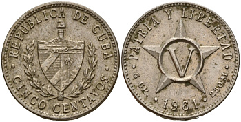 Куба 5 сентаво 1961 KM 11.3 медно-никель 4156-1025