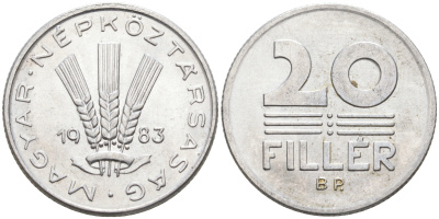 ВЕНГРИЯ 20 ФИЛЛЕРОВ 1983 НАРОДНАЯ РЕСПУБЛИКА (1949-1989) KM 573 алюминий UNC 4563-826