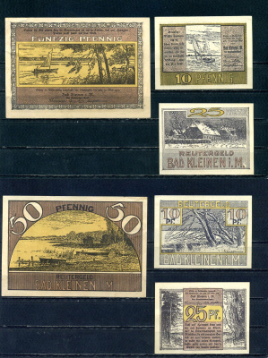 Бад-Кляйнен (Мекленбург-Шверин) полный набор из 3 нотгельдов (10, 25 и 50 пфеннигов) ND бумага UNC (пресс) 7555-43-4-2