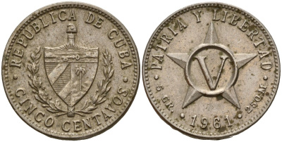 Куба 5 сентаво 1961 KM 11.3 медно-никель 4156-1025