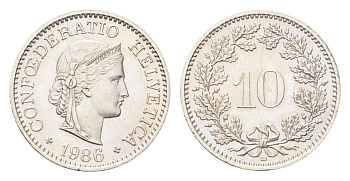 Швейцария 10 раппенов 1986 B KM 27 медно-никель 4708-232
