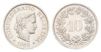Швейцария 10 раппенов 1986 B KM 27 медно-никель 4708-232