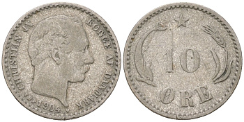 Дания 10 эре 1894 Кристиан IX (1863-1906) KM 795 серебро 4621-1015