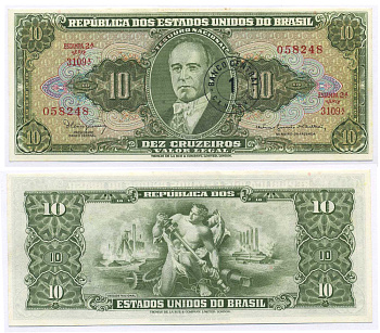 БРАЗИЛИЯ 1 СЕНТАВО 1966 НАДПЕЧАТКА НА 10 КРУЗЕЙРО, СЕРИЯ 3109, ESTAMPA 2A, ЖЕТУЛИУ ВАРГАС Pick 183а бумага UNC (ПРЕСС) 8595-27-2-2