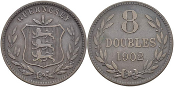 Гернси 8 даблов (дублей) 1902 Н KM 7 бронза 4517-944