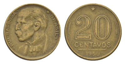 Бразилия 20 сентаво 1950 Руй Барбоза ди Оливейра KM 562 алюминиевая бронза 4625-951