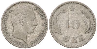 Дания 10 эре 1894 Кристиан IX (1863-1906) KM 795 серебро 4621-1015