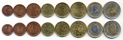 Испания евронабор из 8 монет 1999-2002 1, 2, 5, 10, 20, 50 евроцентов, 1 и 2 евро KM 1040, 1041, 1042, 1043, 1044, 1045, 1046, 1047 N4-17
