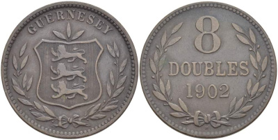 Гернси 8 даблов (дублей) 1902 Н KM 7 бронза 4517-944