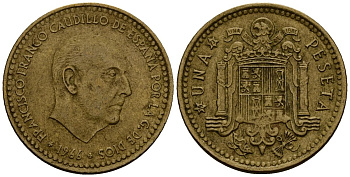 Испания 1 песета 1966 Франсиско Франко (1939-1975) KM 796 алюминиевая бронза 4176-316