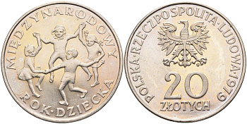 Польша 20 злотых 1979 Международный год детей Y 99 медно-никель 4565-646