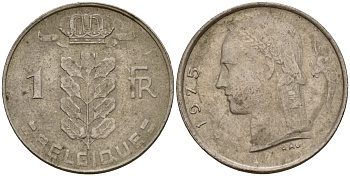 Бельгия 1 франк 1975 Belgie, Бодуэн I (1951-1993) KM 143.1 медно-никель 4189-859