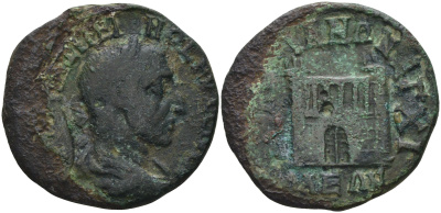 Римская Империя, Провинция Фракия, Анхиал AE 235 - 238 Максимин I Фракиец, бюст императора / городские ворота, 10,08 гр, 27 мм Moushmov 2888 бронза 1100-4-61
