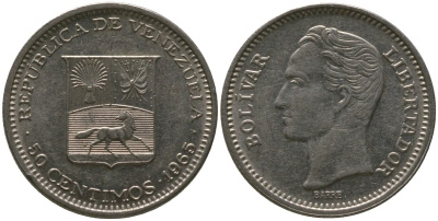 Венесуэла 50 сентимо 1965 Симон Боливар KM 41, Schon 51 никель 4525-843
