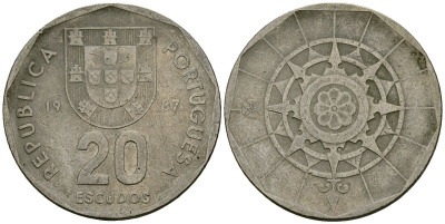 Португалия 20 эскудо 1987 KM 634 медно-никель 4120-1016