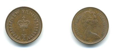 Великобритания 1/2 пенни 1973 Елизавета II (1952-2022) KM 914, Spink 4239 бронза 540-216