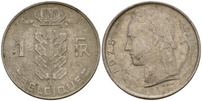 Бельгия 1 франк 1975 Belgie, Бодуэн I (1951-1993) KM 143.1 медно-никель 4189-859