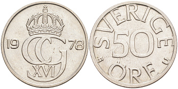 Швеция 50 эре 1978 U, Карл XVI Густав (1973- ) KM 855 медно-никель 98-717