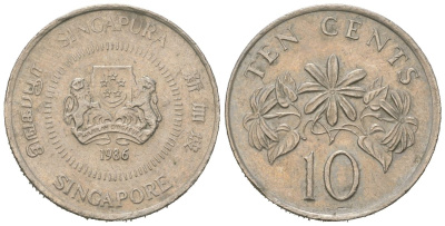 Сингапур 10 центов 1986 KM 51 медно-никель 4615-165