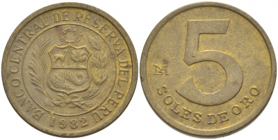 ПЕРУ 5 СОЛЕЙ 1982 KM 271 латунь 4448-541