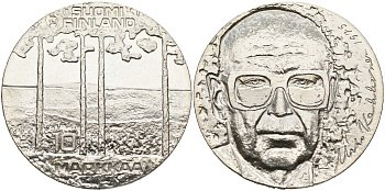 Финляндия 10 марок 1975 S-H, 75 лет президенту Урхо Кекконену KM 54 серебро 4552-125