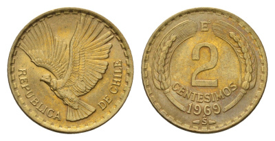 Чили 2 сентесимо 1969 KM 193 алюминиевая бронза aUNC 4643-915