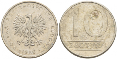 ПОЛЬША 10 ЗЛОТЫХ 1986 MW KM 152.1 медно-никель 213-832
