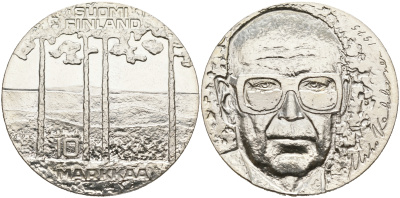 Финляндия 10 марок 1975 S-H, 75 лет президенту Урхо Кекконену KM 54 серебро 4552-125