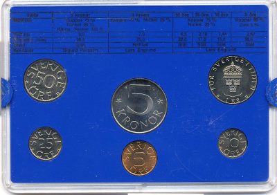 Швеция набор монетного двора из 6 монет 1984 в пластике, Карл XVI Густав (1973- ) KM MS31 UNC 5-4-2-56