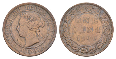 Канада 1 цент 1900 H, Виктория (1837-1901) KM 7 бронза 4637-134