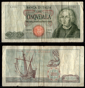 Италия 5000 лир 1968 Pick 98 b бумага 7221-67-2-2
