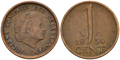 Нидерланды 1 цент 1959 Юлиана (1949-1980) KM 180 бронза    4598-215