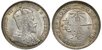 Гонконг 10 центов 1902 Эдуард VII (1901-1910) KM 13 серебро UNC 91-833