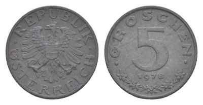 Австрия 5 грошей 1978 KM 2875 цинк 4567-836
