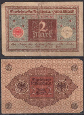 Германия 2 марки 1920 Pick 60 бумага 2192-3-2-1