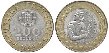 Португалия 200 эскудо 1998 Гарсия Де Орта (1501-1568) KM 655 биметалл 4536-146