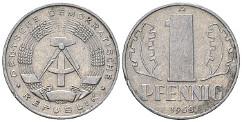 ГДР 1 пфенниг 1968 А КМ 8.1 алюминий 3458-323