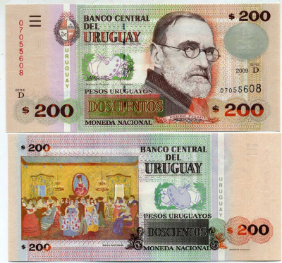 Уругвай 200 песо 2006 серия D, Педро Фигари, художник Pick 89b бумага UNC (пресс) 444-23-3-2