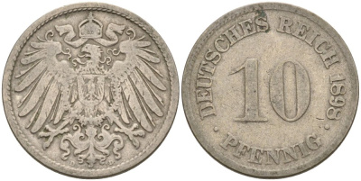 Германия 10 пфеннигов 1898 D KM 12, J. 13 медно-никель 4575-551