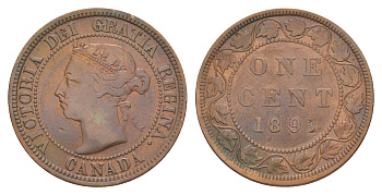 Канада 1 цент 1891 Виктория (1837-1901) KM 7 бронза 4637-124