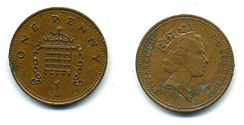 Великобритания 1 пенни 1987 Елизавета II (1952-2022) КМ 935, Spink 4381 (B3) бронза 4110-834