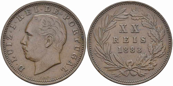 Португалия 20 рейсов 1883 Луиш (Людовик) I (1861-1889) KM 527 бронза 109-435